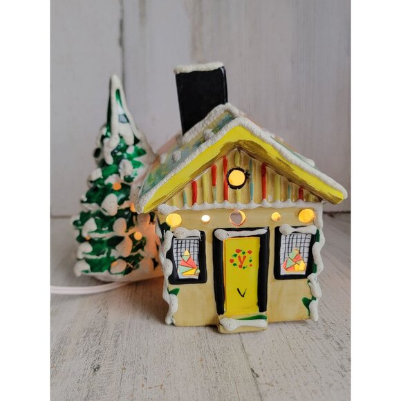 Dept 56 vintage yellow dickens house tree xmas Home decor village accessory - Picture 1 of 9